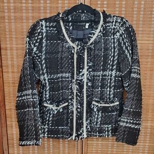 ◇ Daniel Tweed Fringe Detail Womens Jacket Size Medium Black Gray White